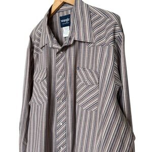 VINTAGE! Wrangler Men's 2XL Western Pearl Snap Brown Striped Shirt Multicolor